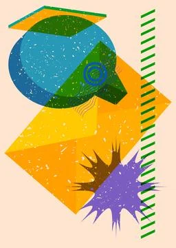 Risograph mail letter envelope with speech bubble with geometric shapes. Ob.. Stock Illustration