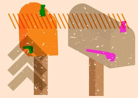 Risograph Mailbox with geometric shapes. Objects in trendy riso graph print.. 스톡 일러스트