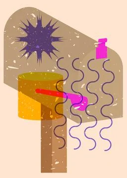 Risograph Mailbox with geometric shapes. Objects in trendy riso graph print.. Иллюстрация