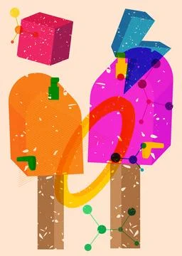 Risograph Mailbox with geometric shapes. Objects in trendy riso graph print.. Stock Illustration