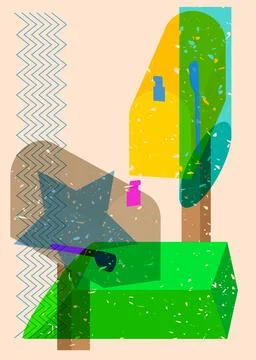 Risograph Mailbox with geometric shapes. Objects in trendy riso graph print.. 스톡 일러스트