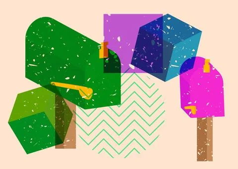 Risograph Mailbox with geometric shapes. Objects in trendy riso graph print.. 스톡 일러스트