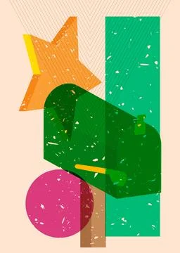 Risograph Mailbox with geometric shapes. Objects in trendy riso graph print.. 스톡 일러스트