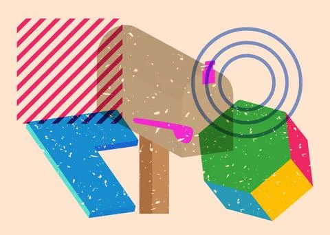 Risograph Mailbox with geometric shapes. Post and objects in trendy riso gr.. 库存插图