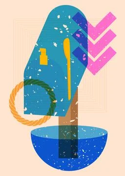 Risograph Mailbox with geometric shapes. Post and objects in trendy riso gr.. Illustrazione stock