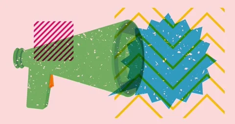 Risograph Megaphone and speech bubble with geometric elements animation Video stock 315327708