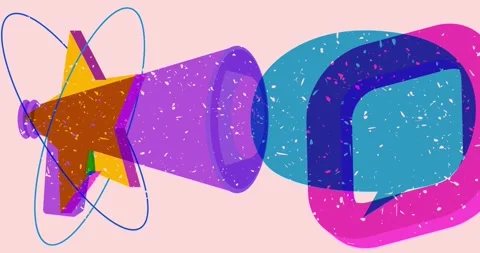 Risograph Megaphone and speech bubble with geometric elements video Stock Footage 315327711