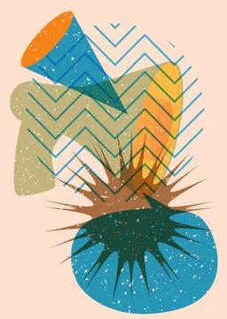 Risograph megaphone and speech bubble with geometric shapes. Object in tren.. Stock Illustration