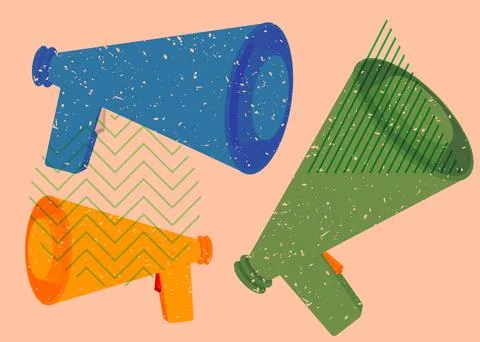 Risograph Megaphone with geometric shapes. Objects in trendy riso graph pri.. Stockillustratie