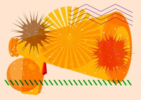 Risograph Megaphone with geometric shapes. Objects in trendy riso graph pri.. Stock Illustration