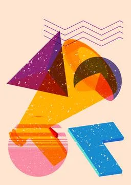 Risograph Megaphone with geometric shapes. Objects in trendy riso graph pri.. Stock Illustration