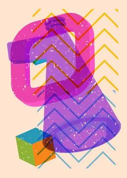 Risograph Megaphone with geometric shapes. Objects in trendy riso graph pri.. 库存插图