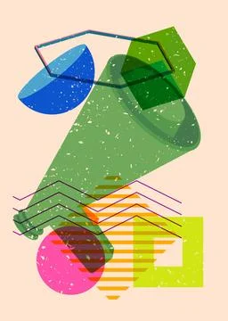 Risograph Megaphone with geometric shapes. Objects in trendy riso graph pri.. Stock Illustration