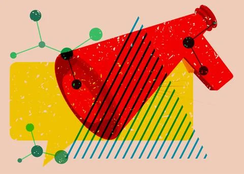 Risograph Megaphone with geometric shapes. Objects in trendy riso graph pri.. Stock Illustration