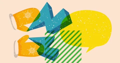 Risograph Mitten Glove with speech bubble and geometric shapes video Stock Footage 294275449