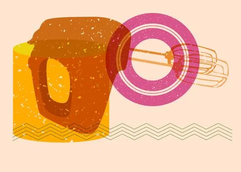 Risograph mixer with geometric shapes. Objects in trendy riso graph print t.. Stock Illustration