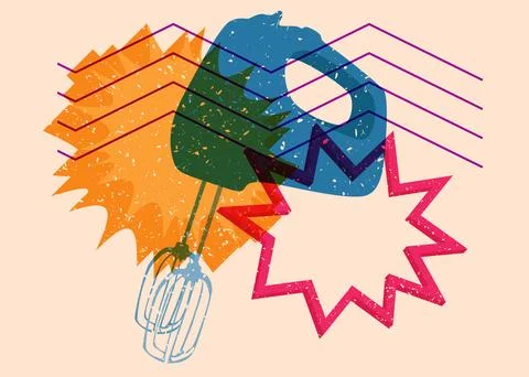 Risograph mixer with geometric shapes. Objects in trendy riso graph print t.. Stock Illustration