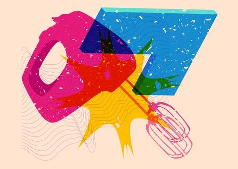 Risograph mixer with geometric shapes. Objects in trendy riso graph print t.. Stock Illustration