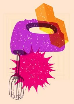 Risograph mixer with geometric shapes. Objects in trendy riso graph print t.. Stock Illustration