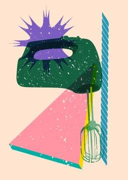 Risograph mixer with geometric shapes. Objects in trendy riso graph print t.. Stock Illustration