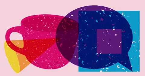 Risograph mug and speech bubble with geometric elements animation Stock Footage 274326393