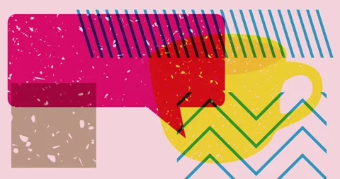 Risograph mug and speech bubble with geometric elements video Stock Footage 274326399