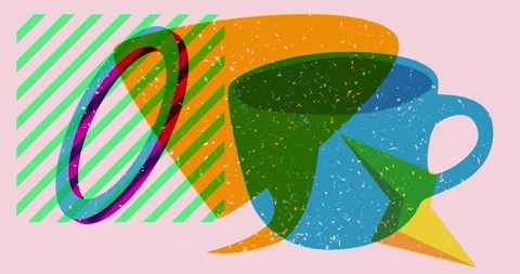 Risograph mug and speech bubble with geometric elements Stock Footage 274326401