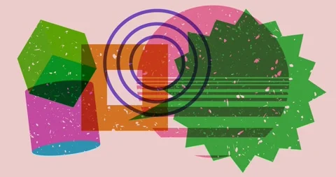 Risograph multi-layered Speech Bubble and geometric elements video Stock Footage 287266033
