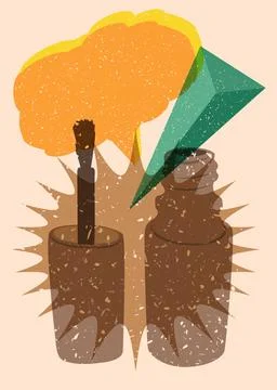Risograph nail polish with speech bubble with geometric shapes. Objects in .. Stock Illustration