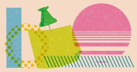 Risograph Notepaper with pinned pushbutton and geometric elements animation Video stock 254318483