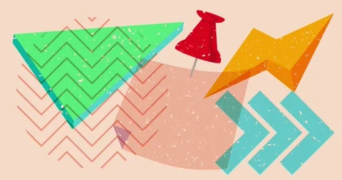 Risograph Notepaper with pinned pushbutton and geometric elements Video stock 254318484