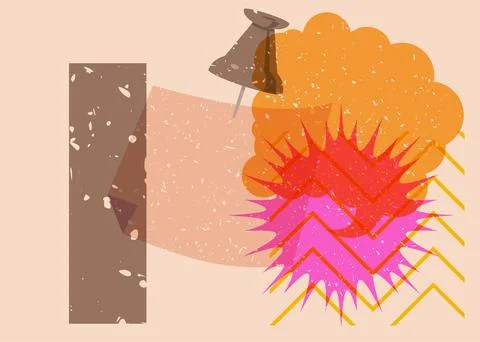 Risograph notepaper with pinned pushbutton, speech bubble and geometric sha.. Stock Illustration