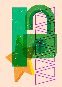 Risograph Padlock with geometric shapes. Objects in trendy riso graph print.. Illustrazione stock
