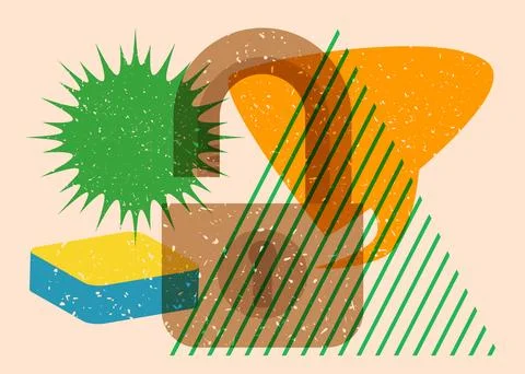 Risograph Padlock with speech bubble with geometric shapes. Objects in tren.. イラスト素材