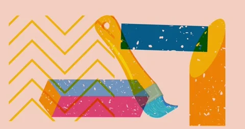 Risograph paint brush with geometric elements video Video stock 265926292