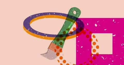Risograph paint brush with geometric elements Video stock 265926296