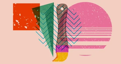 Risograph paint brush with geometric elements animation Video stock 265926299