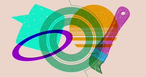 Risograph paintbrush and speech bubble with geometric elements animation Video stock 266372826