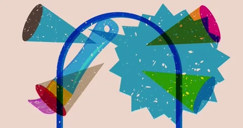 Risograph paintbrush and speech bubble with geometric elements Stock Footage 266372845