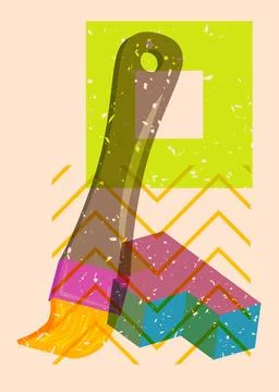 Risograph Paintbrush with geometric shapes. Objects in trendy riso graph pr.. 스톡 일러스트