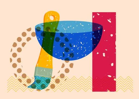 Risograph Paintbrush with geometric shapes. Objects in trendy riso graph pr.. Stock Illustration