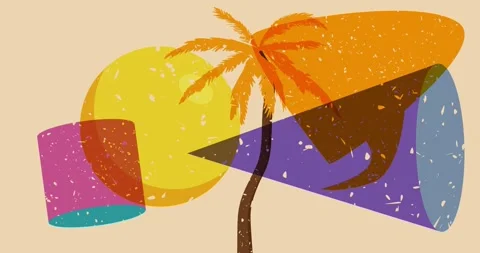 Risograph palm tree and speech bubble with geometric elements video Video stock 278710054