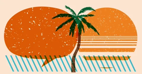 Risograph Palm Tree and speech bubble with geometric elements Stock Footage 312241963