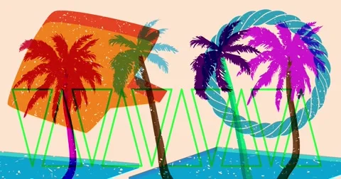 Risograph Palm Tree and speech bubble with geometric elements video Stock Footage 312241964