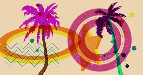 Risograph palm trees with geometric elements Video stock 280732831