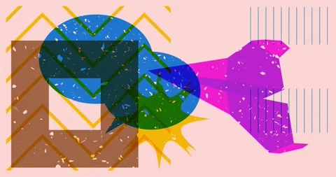 Risograph paper plane with speech bubble and busy geometric elements Stock Footage 249786558