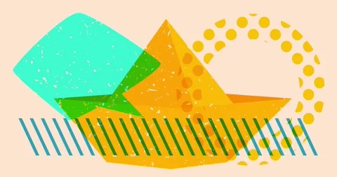 Risograph paper ship and speech bubble with geometric elements animation Stock Footage 313248284