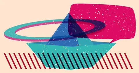 Risograph paper ship and speech bubble with geometric elements Stock Footage 313248285