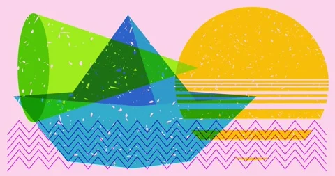 Risograph paper ship with geometric elements Stock Footage 252982949