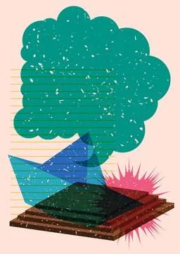 Risograph paper ship with speech bubble with geometric shapes. Objects in t.. Иллюстрация